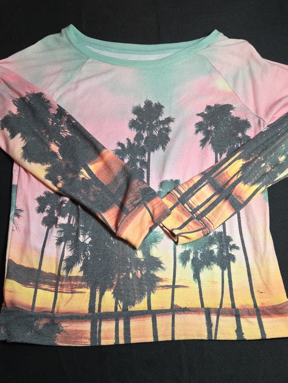 SO Sunset Palm Long-Sleeve Top - Pink, Peach, Yellow, Green